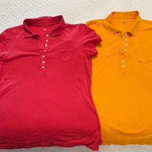 2 GAP Polos - Red and Mustard, Short Sleeve, L